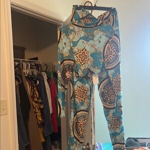 Blue and Gold Patterned Two-Piece Set